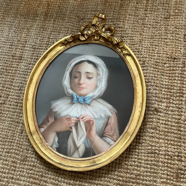 Paper Portrait of a Young Girl, 19th Century, Pastel Artwork, Framed For Sale - Image 7 of 12