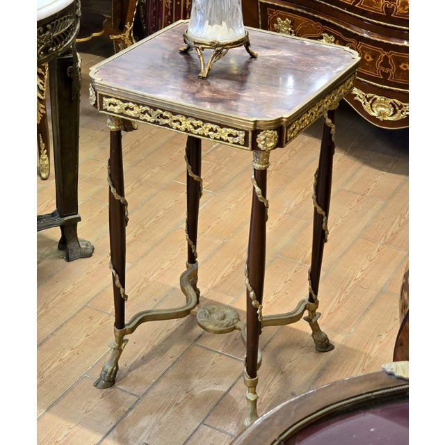 French Louis XVI Gueridon Table With Bronze Hoof Feet & Ormolu Gallery For Sale - Image 3 of 3
