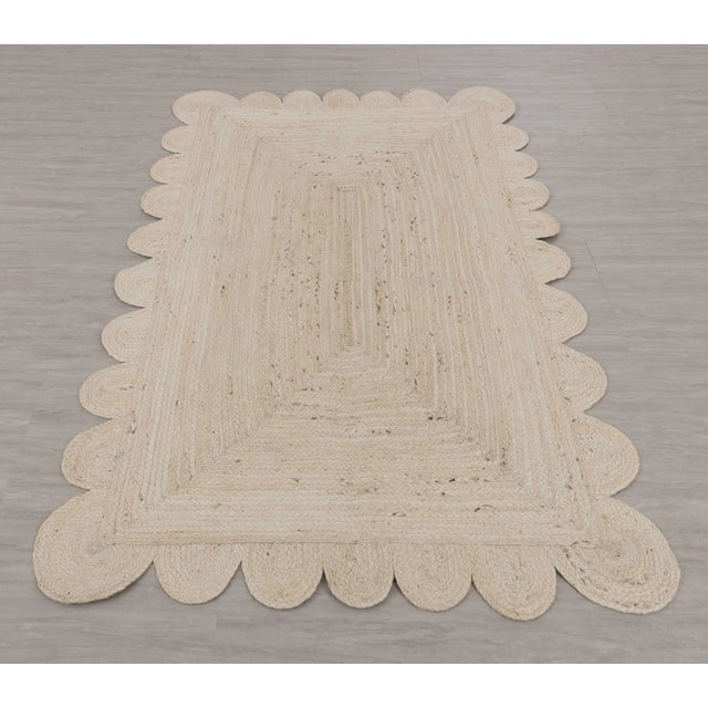 Not Yet Made - Made To Order Natural White Jute Scallop Hand Made Rug - 5'x7' For Sale - Image 5 of 12