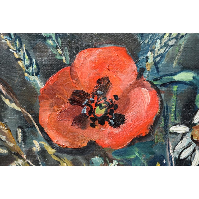 Friedrich Kunitzer, Still Life with Poppies & Jug, 1970s, Oil on Canvas, Framed For Sale - Image 8 of 13