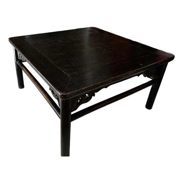 Antique Chinese Square Black Lacquer Coffee Table For Sale