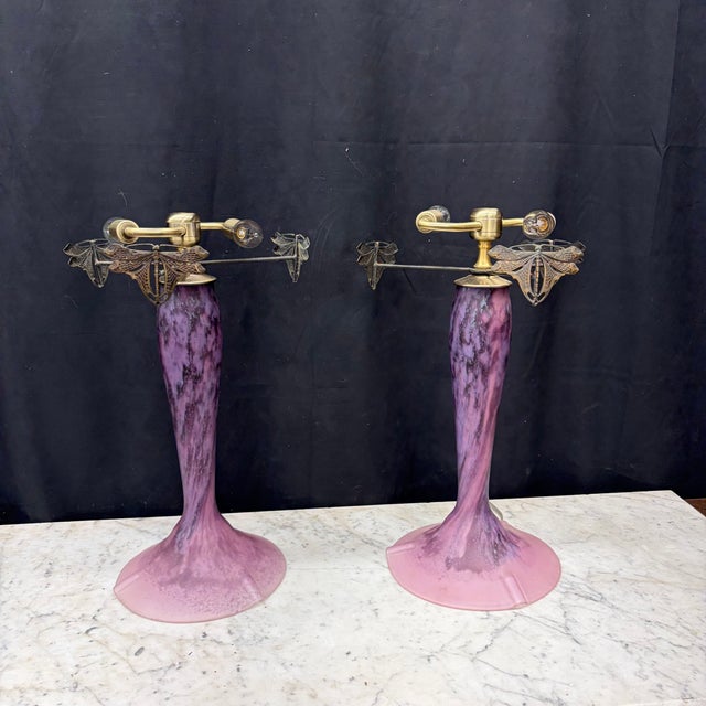 French La Rochere Art Nouveau Mushroom Table Lamps With Dragonflies -a Pair For Sale - Image 13 of 15