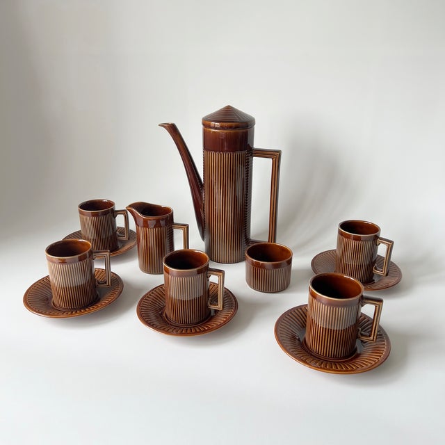 Mid-Century Modern Vintage Tiko Brown Ceramic Coffee Set, 1960s, Set of 13 For Sale - Image 3 of 18