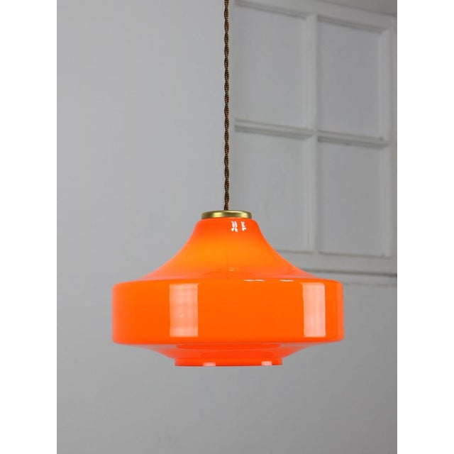 Mid-Century Italian Orange Glass & Brass Pendant Lamp For Sale - Image 9 of 17