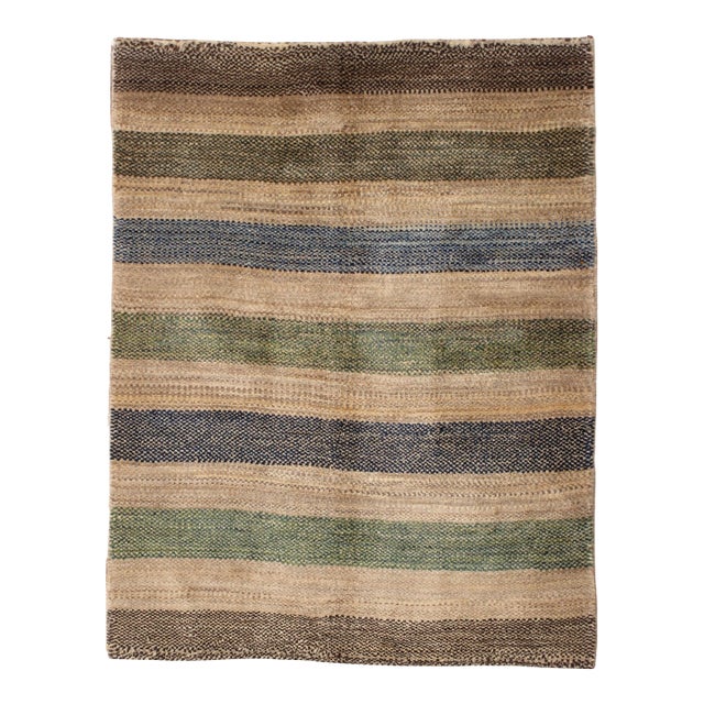 Hand-Knotted Persian Tribal Gabbeh Rug 3'10" X 5' For Sale