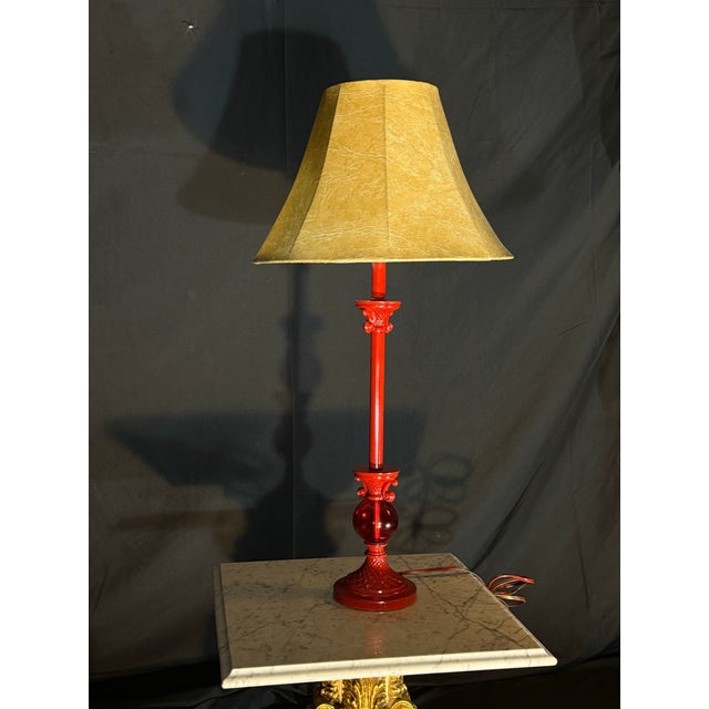 Textile Vintage Style Red Table Lamp With Beige Fabric Shade For Sale - Image 7 of 10
