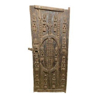Large Dogon Door W/Crocodiles/Ancestors Mali African 74.5"h For Sale