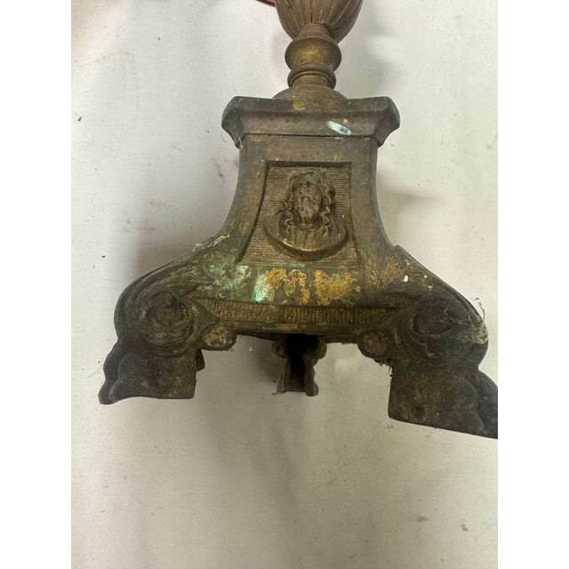 Antique 19 Century Tall Gothic-Style / Religious French Altar Candlestick For Sale In Los Angeles - Image 6 of 12