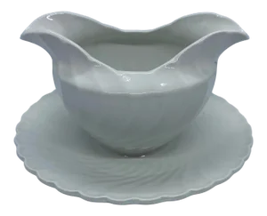 1960’s Burgess & Leigh Queens White Ironstone Gravy Boat With Attached Underplate