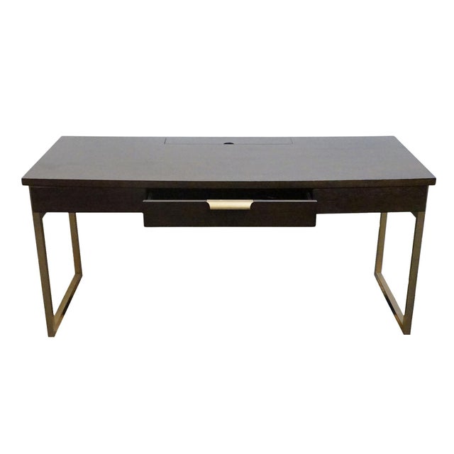 Wood Martin Furniture Axis Collection Contemporary Modern 64" Writing Desk - Mocha Finish W. Bronze Finished Metal Frame For Sale - Image 7 of 15