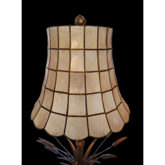 Metal Vintage Frederick Cooper Extra Tall Sheaf of Wheat Hollywood Regency Capiz Shell Shade Table Lamp For Sale - Image 7 of 8