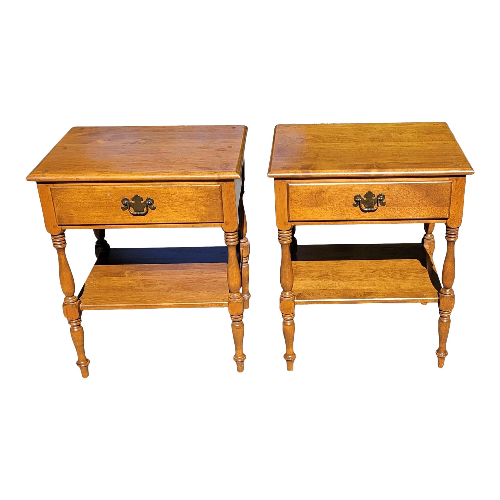 1970s Ethan Allen Solid Heirloom Maple One Drawer TwoTier Side Tables