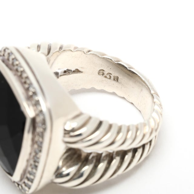 David Yurman Diamond and Black Onyx Statement Ring, Sterling Silver, Size 6.5 For Sale - Image 4 of 7