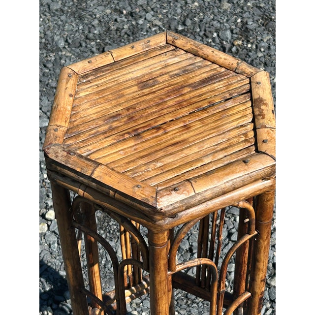 1950s Vintage Bamboo and Rattan 6 Sided End Table or Stand For Sale - Image 5 of 12