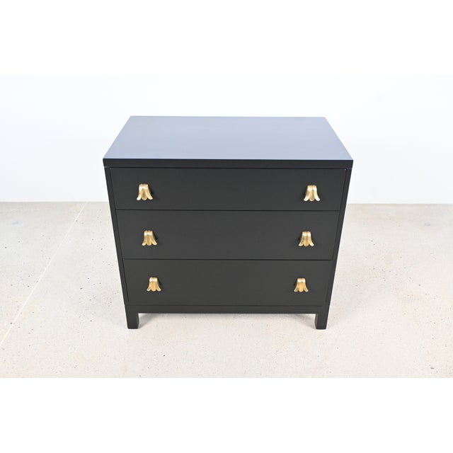 Widdicomb Robsjohn Gibbings for Widdicomb Black Lacquered Mid Century Modern Chest of Drawers For Sale - Image 4 of 14