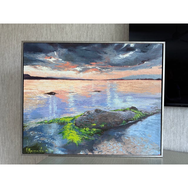 Seascape Oil Painting 35” X 31” by Elena Mashajeva Agrophiotis For Sale - Image 9 of 14