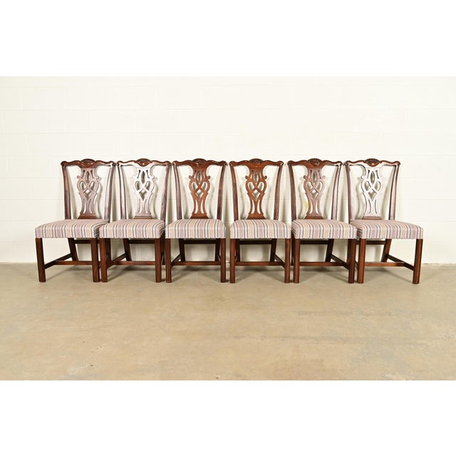 English Drexel Heritage Georgian Carved Mahogany Dining Chairs, Set of Six For Sale - Image 3 of 13