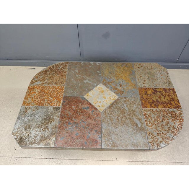 Brutalist slate and natural stone top coffee table moounted an an equally beautiful stone base. Good condition. 1980s -...