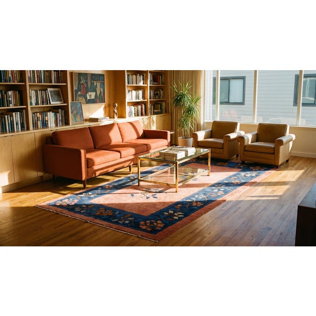 Remarkable Pink Rose and Navy Blue Color With Floral Desing Border Chinese Peking Rugs For Sale - Image 14 of 14