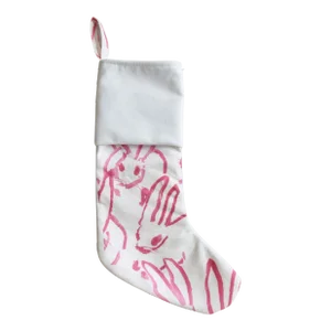 Hunt Slonem Pink & White Bunny Hutch Christmas Stocking