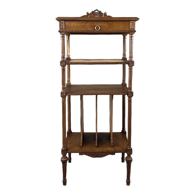 19th Century Louis XVI Carved Wood Music Cabinet with Caning For Sale