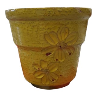 Vintage 1960 Bitossi Italy Yellow Floral Pot For Sale