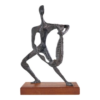 Simon Gordon Mid Century Brutalist Iron Sculpture Man With Fish For Sale
