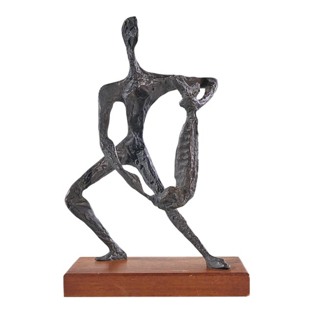 Simon Gordon Mid Century Brutalist Iron Sculpture Man With Fish For Sale