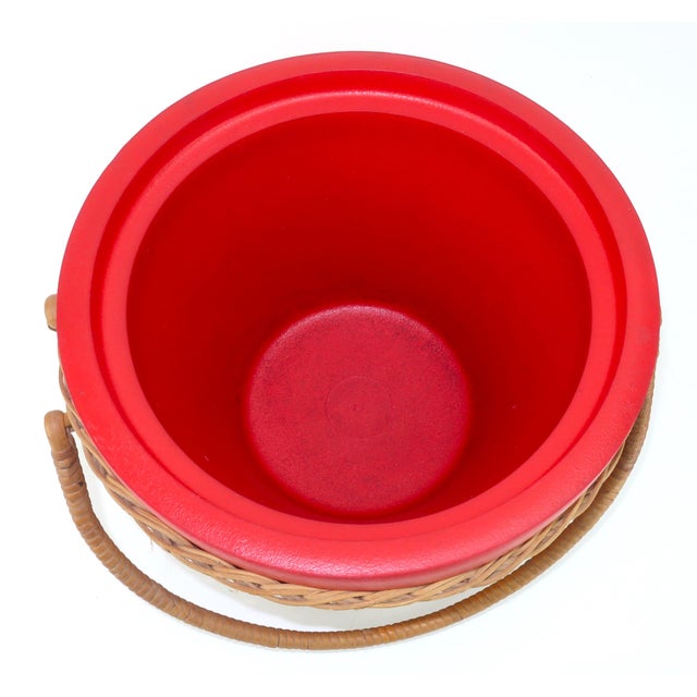 Wood b.f. Goodrich N'icer Red Ice Bucket With Wicker Basket Carrier, 1950's For Sale - Image 7 of 13