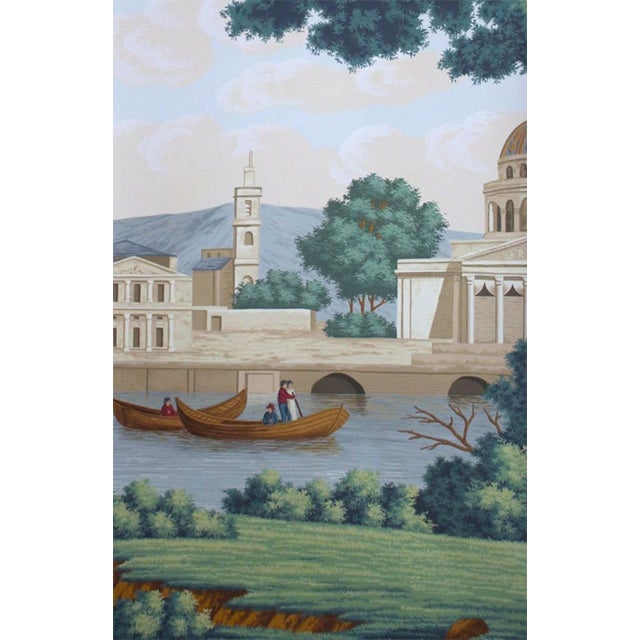 Boho Chic Hand Painted Vintage French Parisian Riverside Landscape Mural Panels | Set of 5 Panels 3ft×8ft Custom Panoramic Scenic Wallpaper For Sale - Image 3 of 4