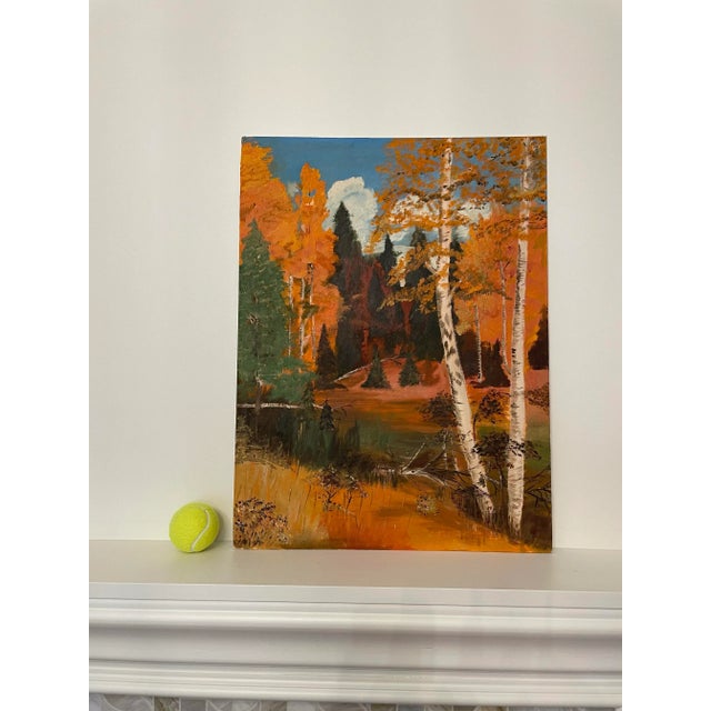 Traditional Fall Landscape Still Life Original Oil Painting on Canvas Board For Sale - Image 11 of 12