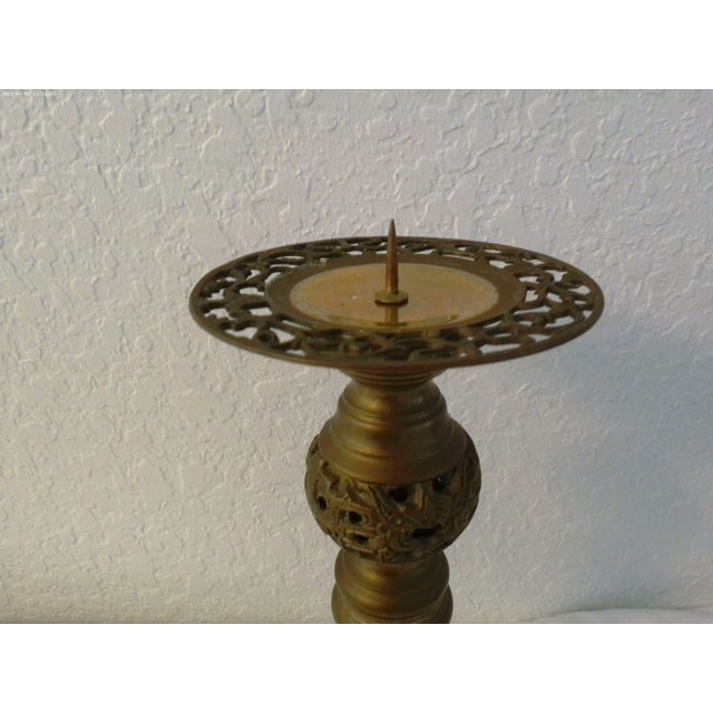 1970s Ornate Indian Brass Candle Holder For Sale - Image 4 of 7
