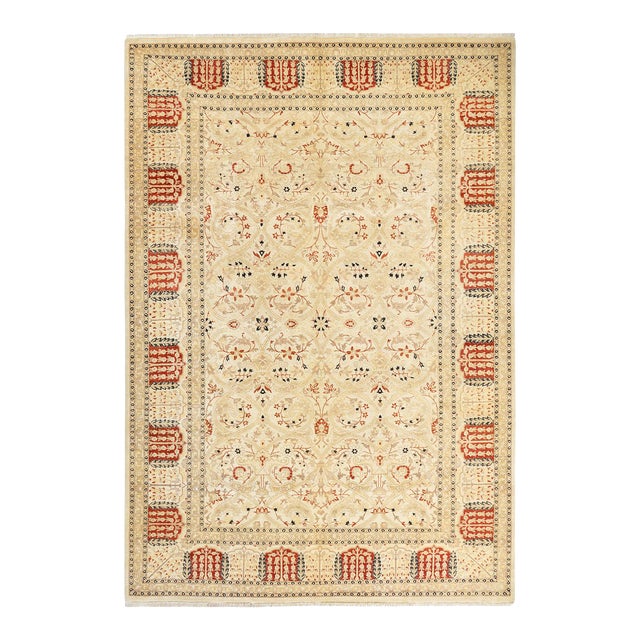 Mogul Collection Hand-Knotted Area Rug - Ivory 6' 4" x 9' 2" For Sale