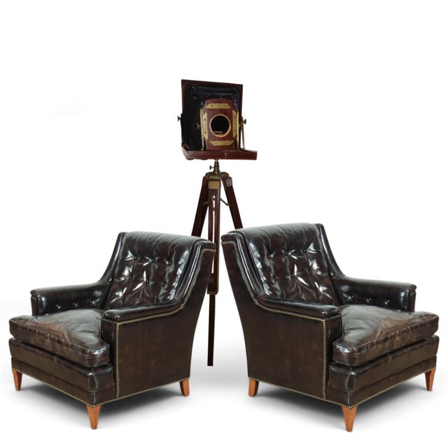 A Pair of Very Rare Vintage Henredon Leather Club Chairs (Circa 1960) For Sale In Raleigh - Image 6 of 8