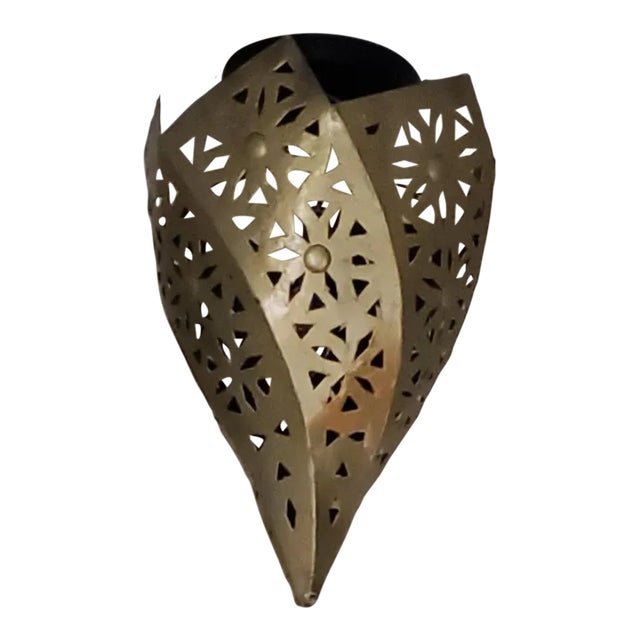 Contemporary Moroccan Metal Hand Pierced Lantern, Gold Finish For Sale