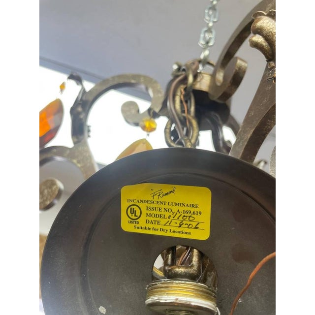 Vintage Fredrick Ramond Alabaster Glass Lighted Chandelier, Amber Crystal Glass, Six Lights, Metal For Sale - Image 9 of 11