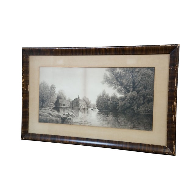 American Antique Charles Frederick Mielatz Brookside Willows Riverscape Etching 32" For Sale - Image 3 of 9