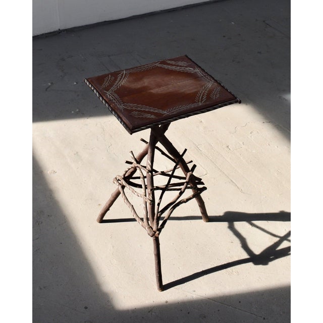 Vintage Adirondack Twig Table With Silver Painted Details, Circa 1940s ...