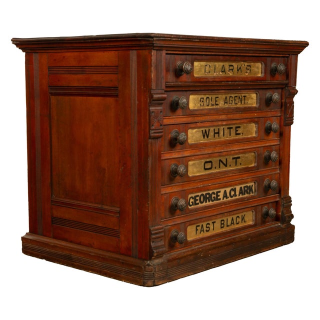 Victorian Antique Eastlake Clark's Walnut Mercantile Store Advertising Thread Cabinet 1880 For Sale - Image 3 of 18