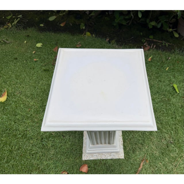 Plastic Vintage 28” Faux Alabaster Corinthian Cherub Pedestal For Sale - Image 7 of 9