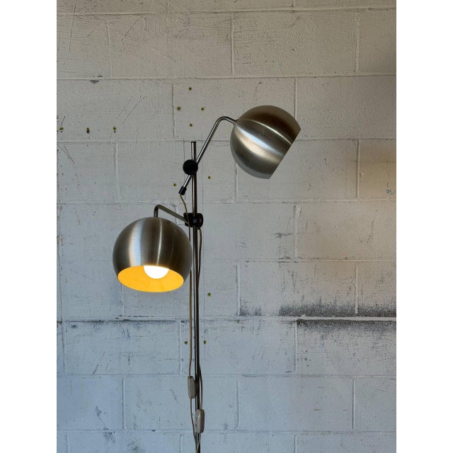 1970s Mid-Century Modern Brushed Steel Dual Globe Floor Lamp For Sale - Image 12 of 12