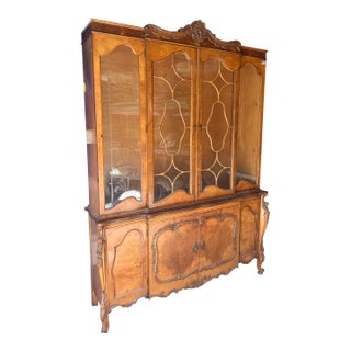 1970s Wooden Mid-Century Modern China Cabinet Armoire Secretary Hutch For Sale