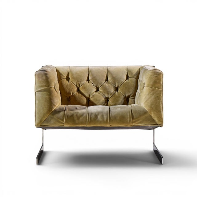Mid 20th Century Milo Baughman for Thayer Coggin Mid Century Cantilever Steel Tufted Lounge Chairs - Pair For Sale - Image 5 of 12