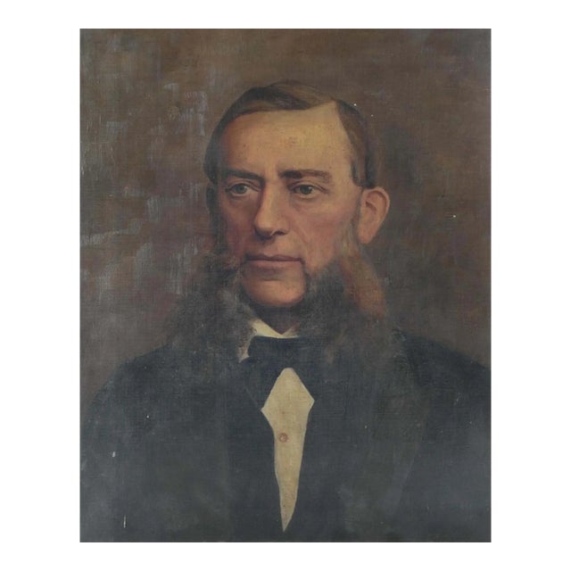 Late 19th Century Gentleman With Serious Side Whiskers Portrait Painting For Sale