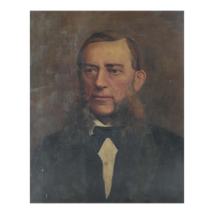 Late 19th Century Gentleman With Serious Side Whiskers Portrait Painting