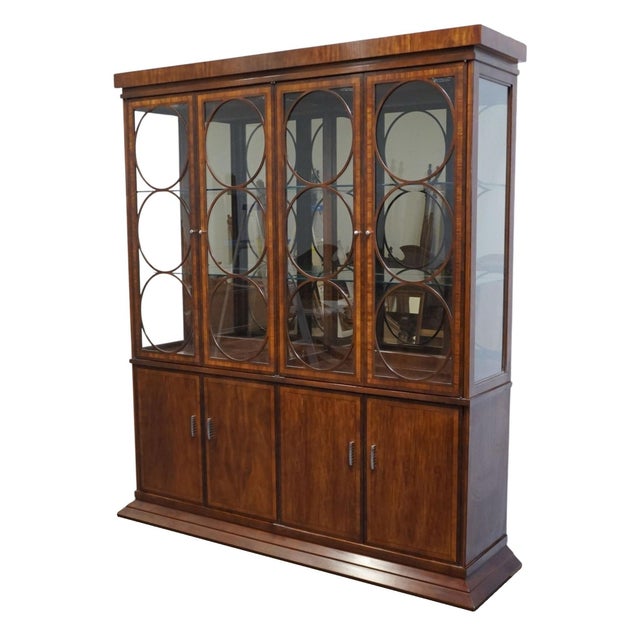 HICKORY WHITE Banded Mahogany Contemporary Modern Asian Inspired 79" Lighted Display China Cabinet 87.5" High 79" Wide...