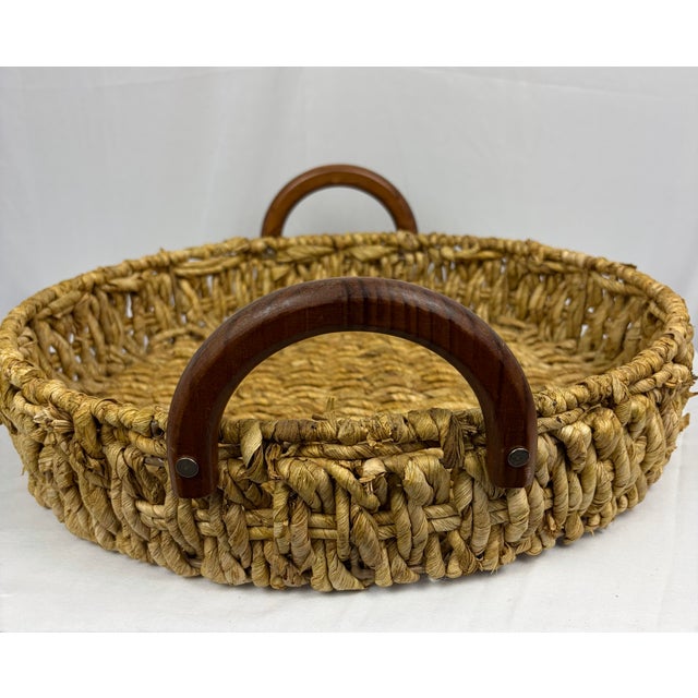 Late 20th Century Late 20th Century Woven Seagrass Tray With Wooden Handles — Coastal Organic Style For Sale - Image 5 of 6