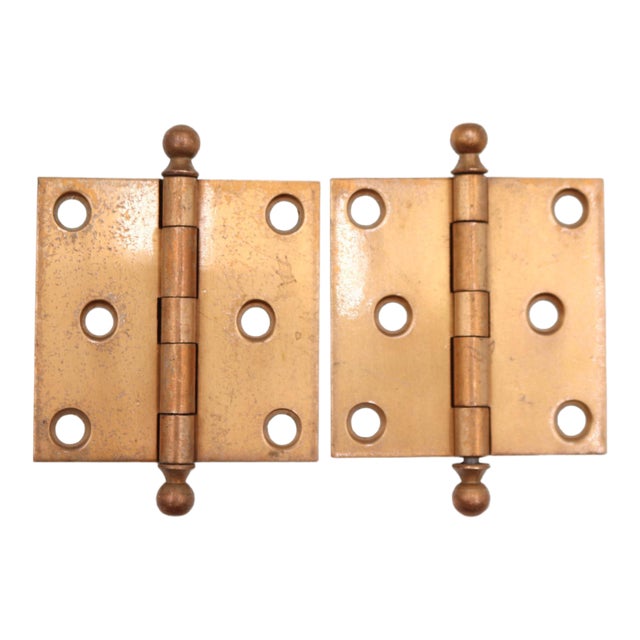 Pair of Vintage 2 X 2 In. Brass Cabinet Door Hinges For Sale