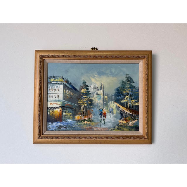 Abstract Vintage Parisian Street Scene Oil on Canvas Painting by Harison – Wood Framed For Sale - Image 3 of 11