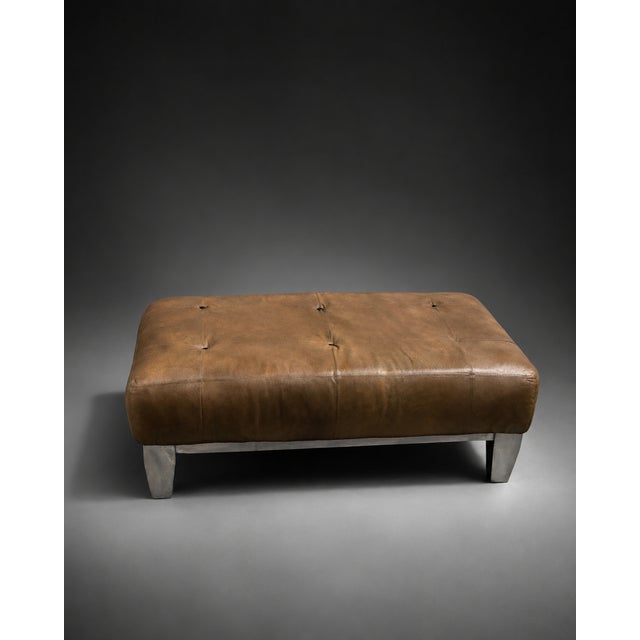 Contemporary Loom Ironhide Leather Bench For Sale - Image 3 of 8